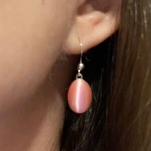Oval, pink, dangle earrings